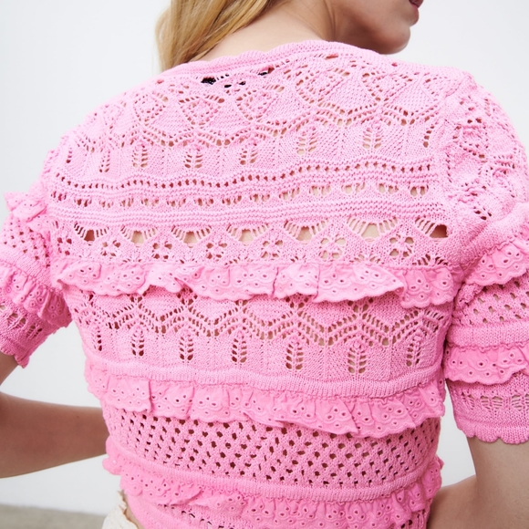 COPY - Nwt zara pointelle knit cardigan sweater in barbie pink - Picture 5 of 6